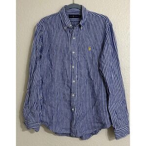 Ralph Lauren L Men's Linen Striped Preppy Full Button Longsleeve Shirt Casual